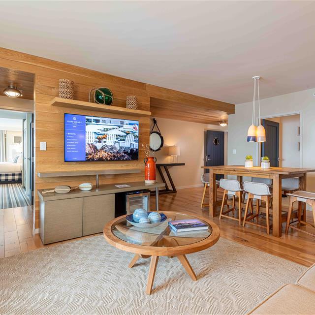 Living area with wooden accents