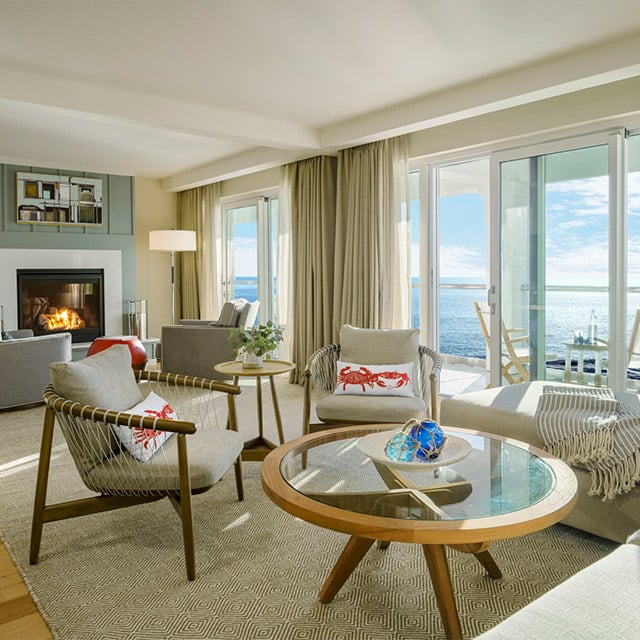 Living area with a glass coffee table