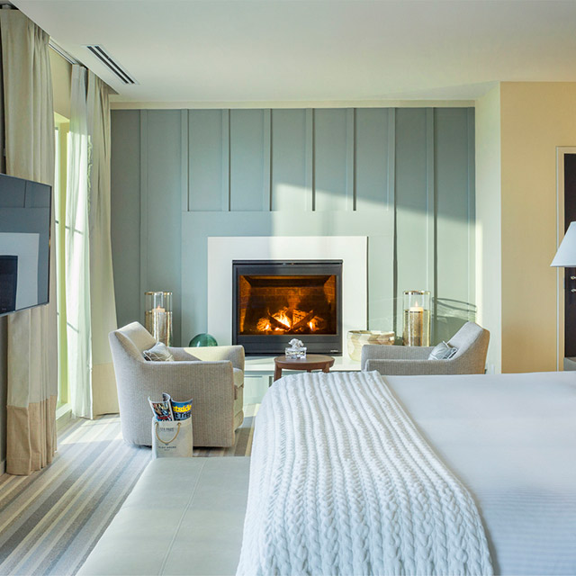 Bedroom with a fireplace