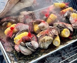 Grilled corn and clams