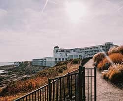 Trail with a view of the ocean in fall