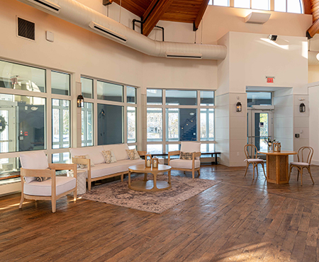 Oceanview Terrace Foyer with sliding barn doors