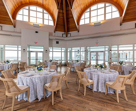 Oceanview Terrace Salon with a vaulted wooden ceiling